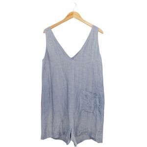 LUNYA Women's Blue Striped Pajama Linen‎ Silk Loungewear Romper Size S Luxury